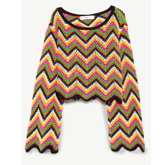 Zara Sweaters - ZARA | Bright Chevron Bell Sleeve Crop Sweater M